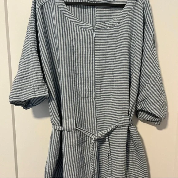 Oddbird Co. 100% Gauze Cotton Striped Blue and White Women's Dress size 2X/3X - Picture 2 of 11